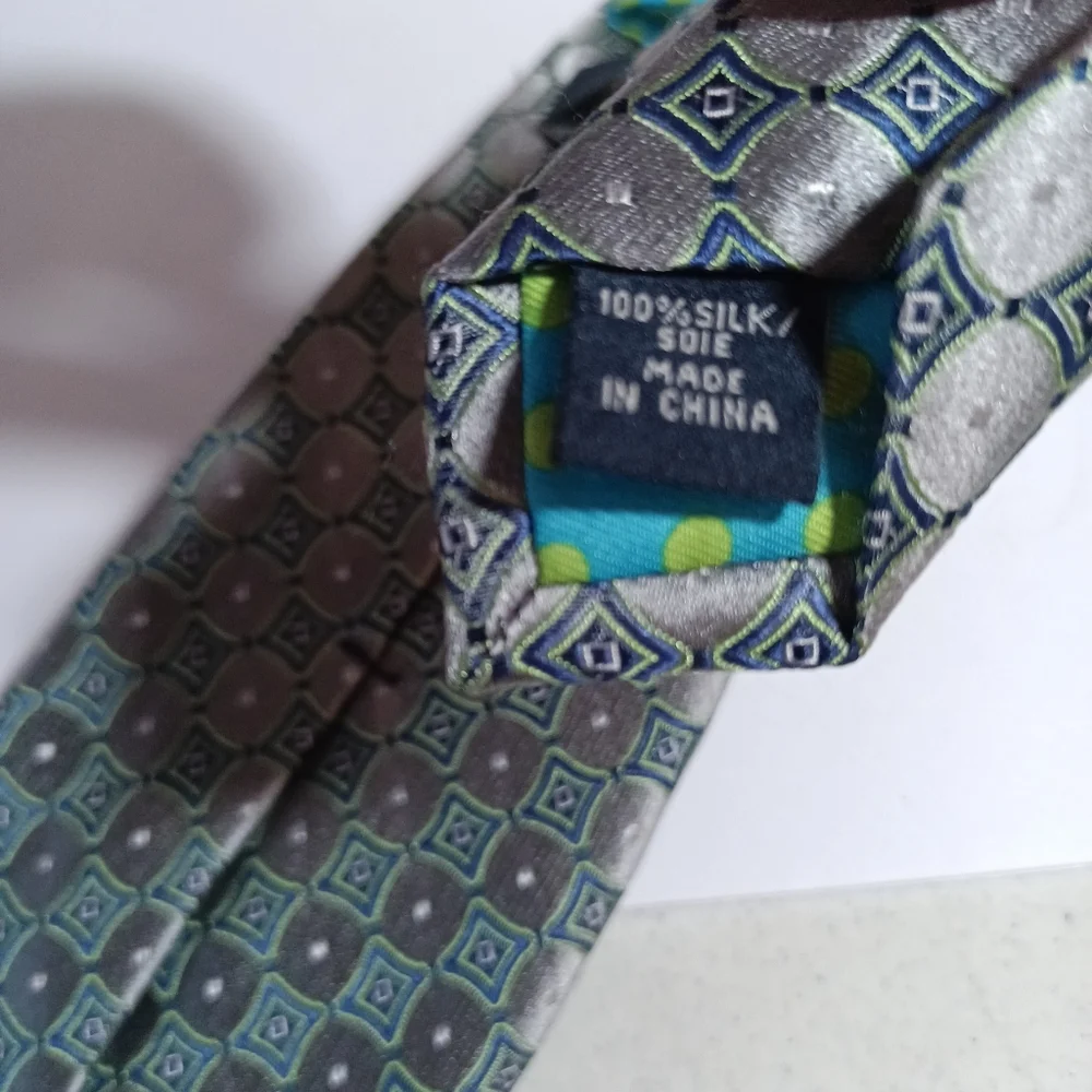 Ted Baker Tie Silk Silver Grey Green Abstract Geometric print Necktie 3